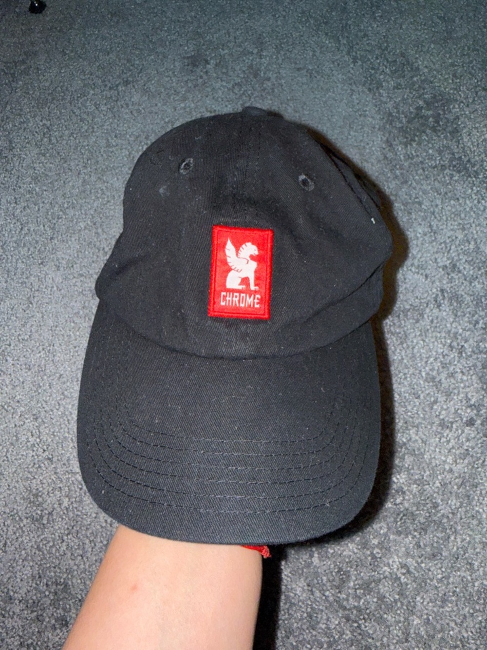Chrome Black Baseball Cap with Red Logo Patch